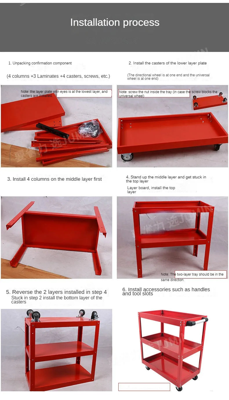 Mechanical Workshop Tools with Wheels, Tool Carts 3-layer Mobile Tool Car, Multifunctional and Heavy-duty Auto Repair Parts Car