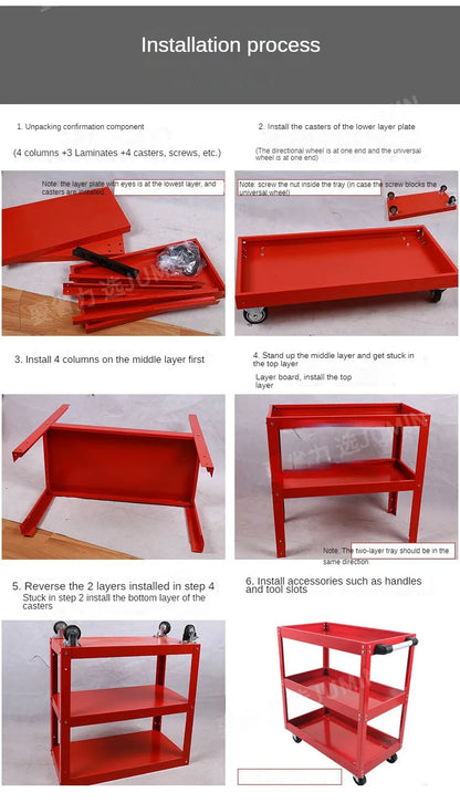 Mechanical Workshop Tools with Wheels, Tool Carts 3-layer Mobile Tool Car, Multifunctional and Heavy-duty Auto Repair Parts Car