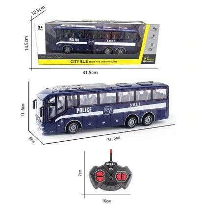 1:30 RC City Bus High Speed Racing Model RC Car School Bus Police Bus Tour Bus Realistic Beaming Lights Rubber Tires Toys Boys