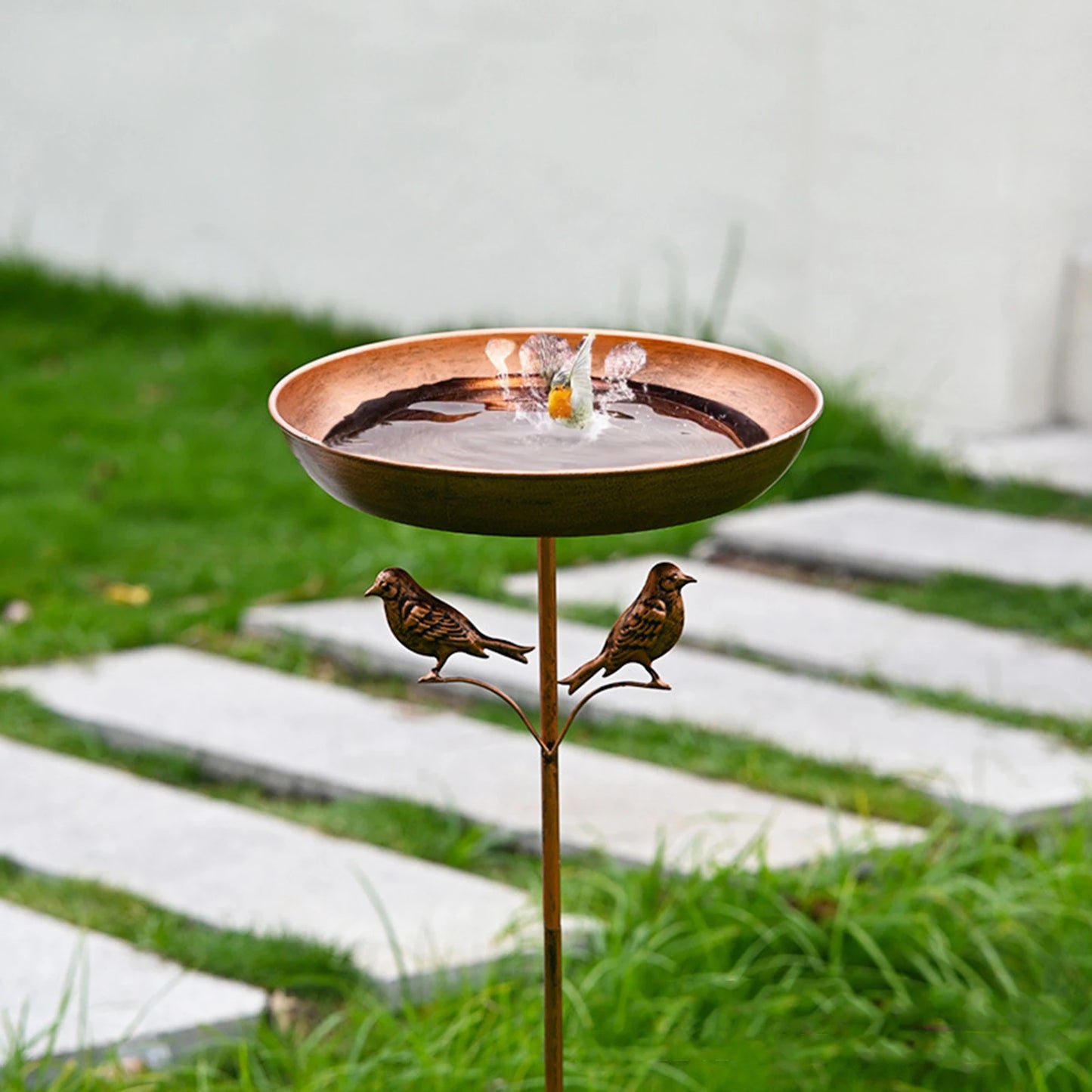 Bird Bath Feeder Bowl 5-Pronged Base Metal Bird Feeder Freestanding Birdbath for Yard Patio Outdoors Garden Iron Pedestal Stake