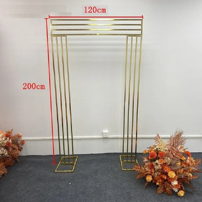 Shiny Gold-Plated Square Screen Backdrop Shelf, Wedding Arch, Geometric Flower, Door Stand, Artificial Flor, 2.2m, 3Pcs