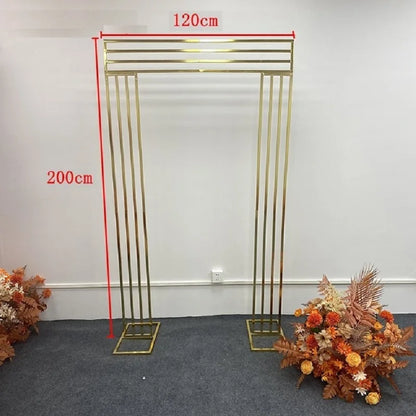 Shiny Gold-Plated Square Screen Backdrop Shelf, Wedding Arch, Geometric Flower, Door Stand, Artificial Flor, 2.2m, 3Pcs