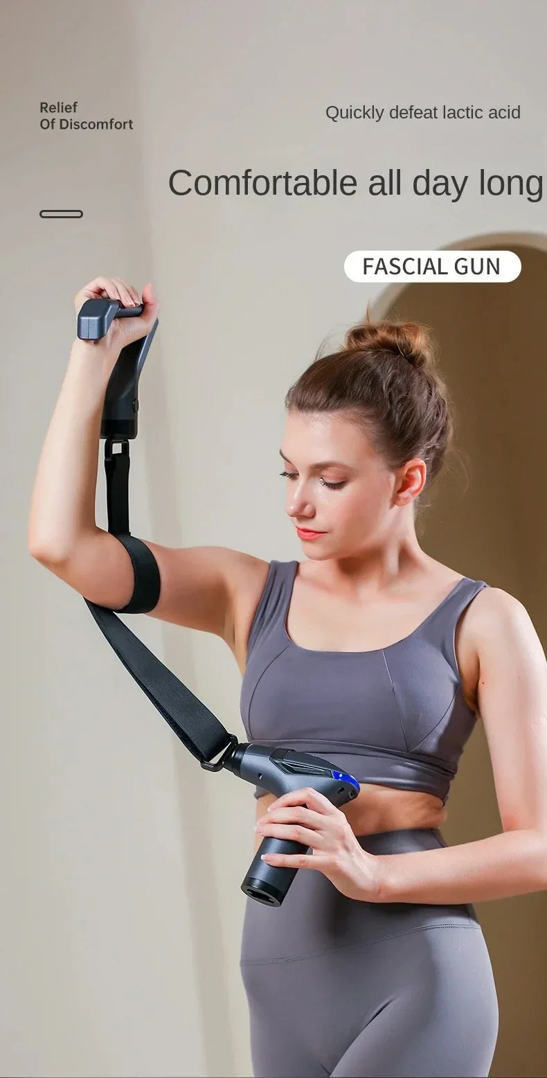 Portable Extended Handle Muscle Deep Tissue 3 in 1 Fascial Percussion Massage Gun Neck and Shoulder Back Vibration Massage Gun