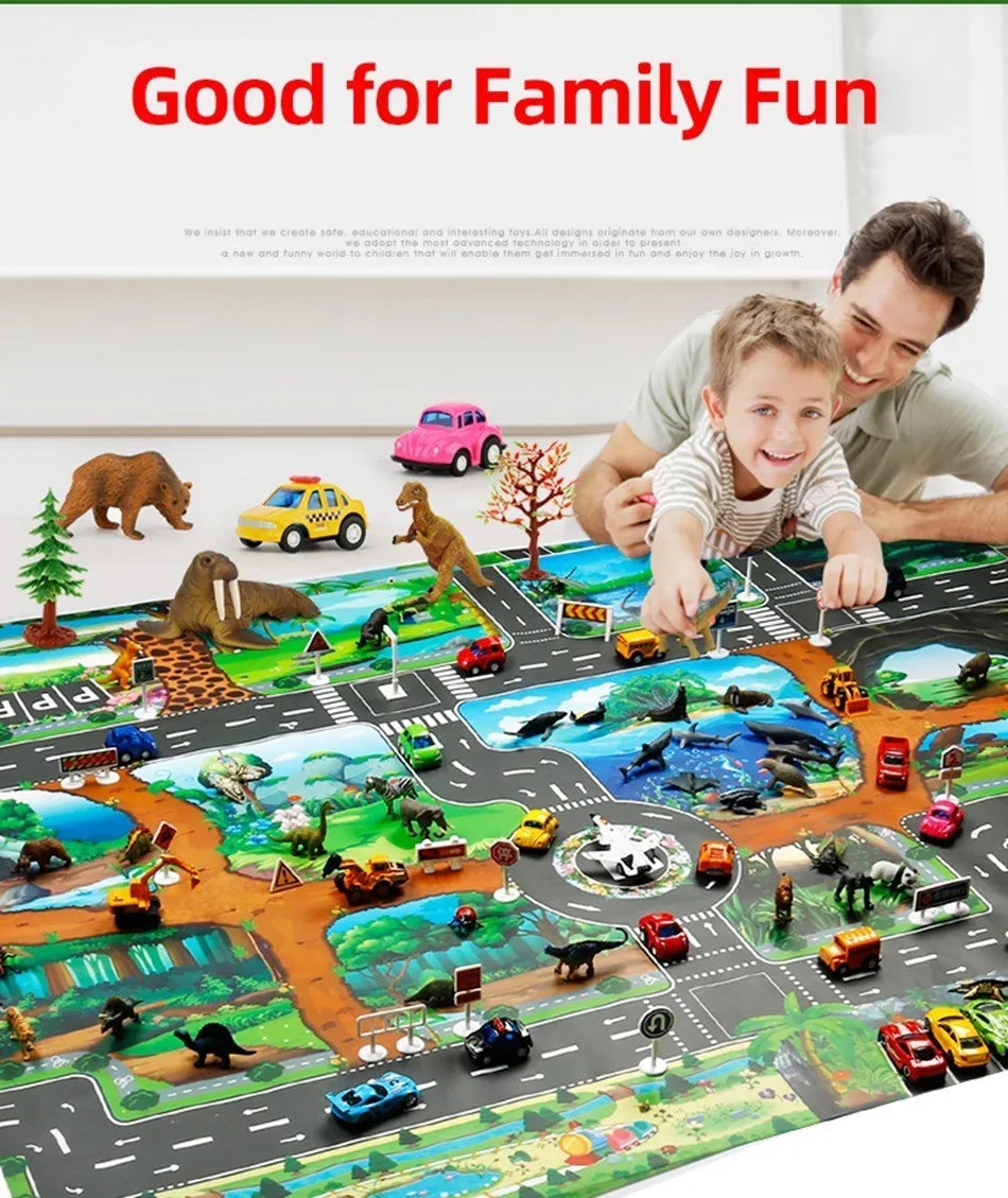 Children Playmat Activity Surface Waterproof Map Kids Animal Road Toy Baby Dinosaur Road Portable Carpet Farm Road Non-Toxic Mat