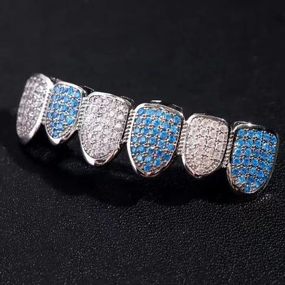 Halloween New Cool Full Zircon Teeth Decoration 6 Pointed Teeth Vampire Zircon Hip Hop Teeth Decoration Neutral False Teeth