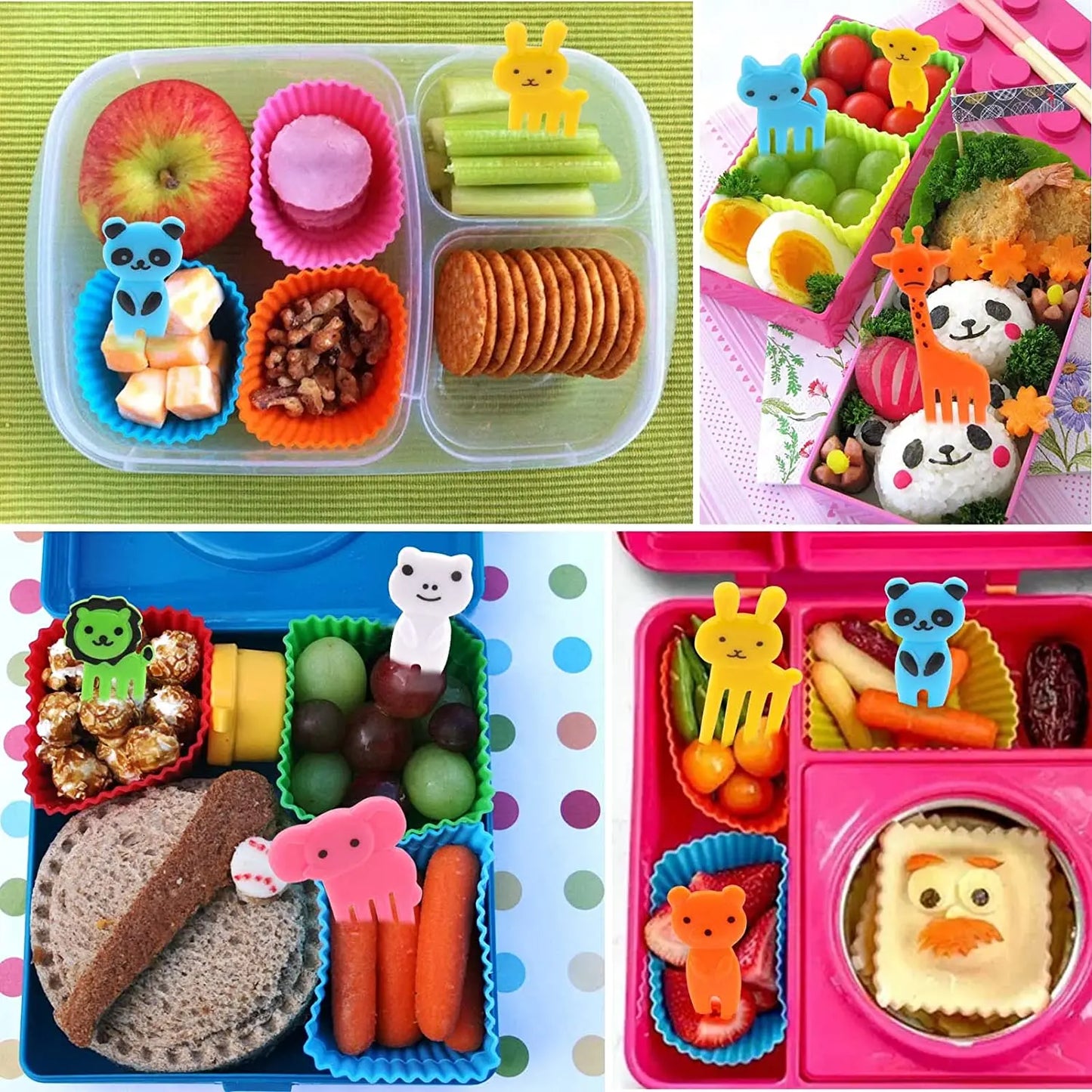 Cute Mini Animal Cartoon Food Picks Children Snack Cake Dessert Food Fruit Forks, Silicone Lunch Box Dividers