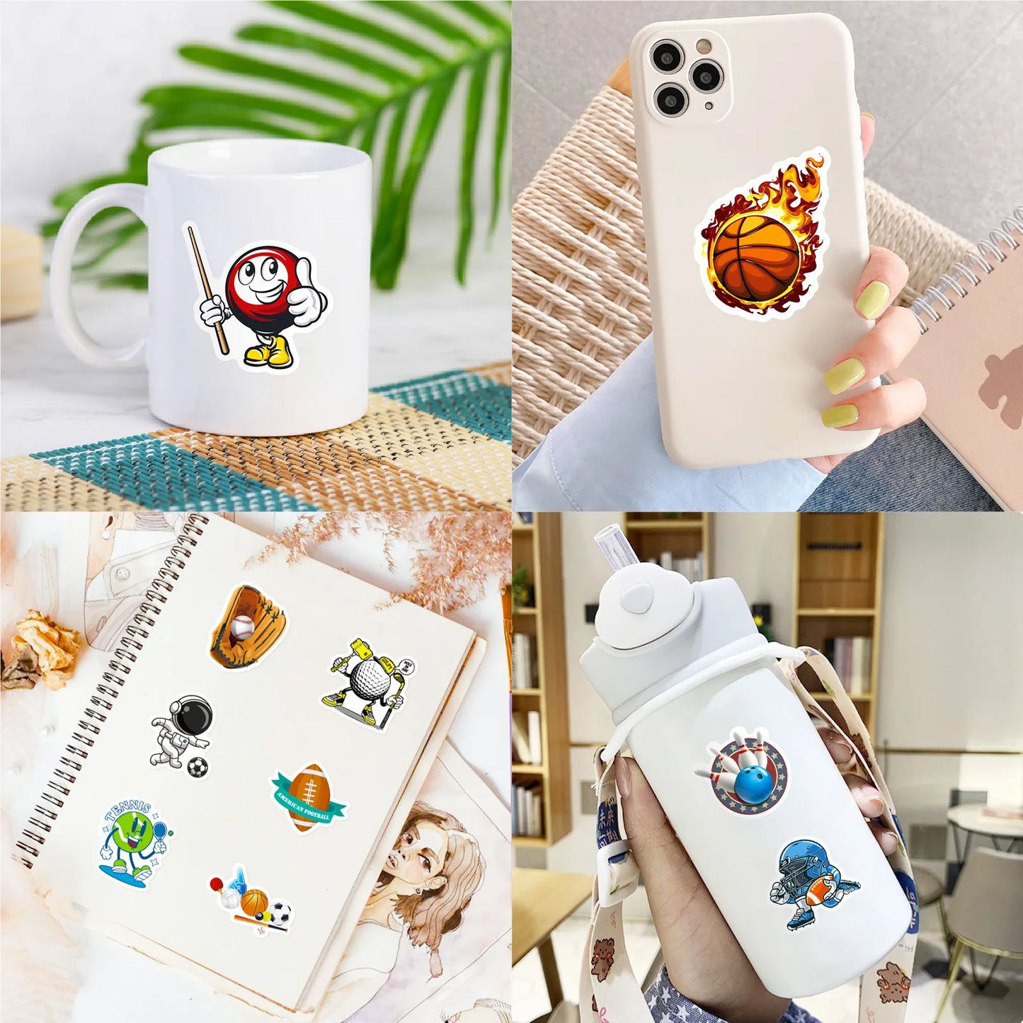 50 PCS Sports Stickers, Soccer Football Volleyball Golf Basketball Stickers, Sports Ball Stickers for phone