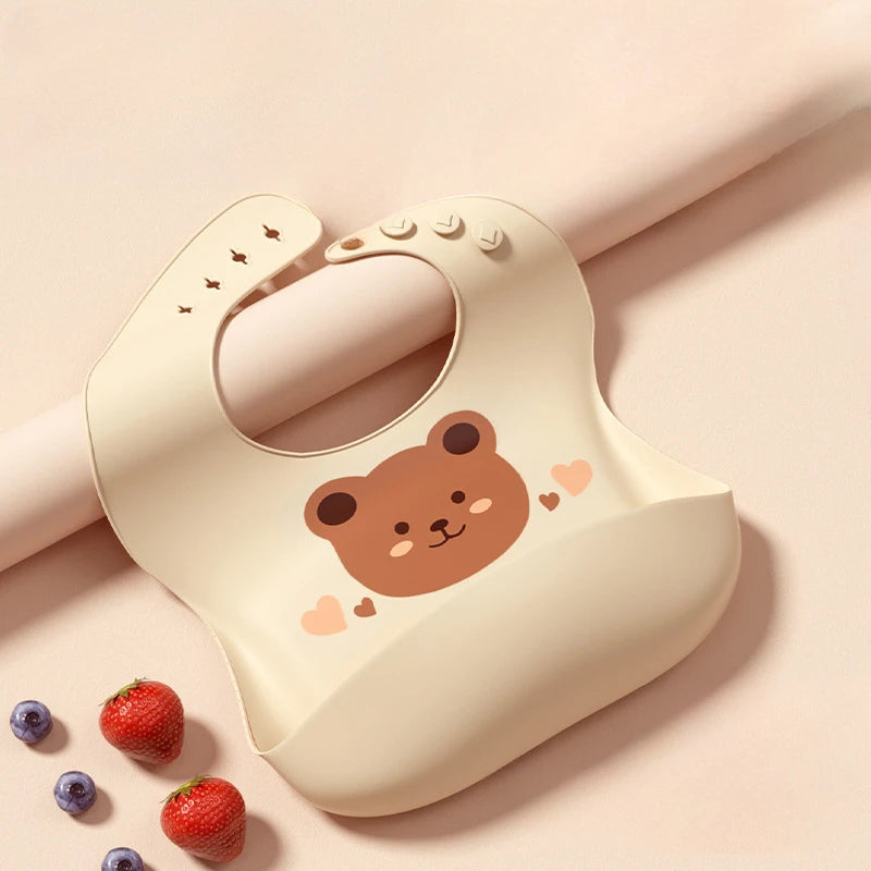 Children's Saliva Feeding Bib Cute Cartoon Baby Bib Waterproof and Adjustable Soft Silicone Bib Baby Feeding Accessories Bibs