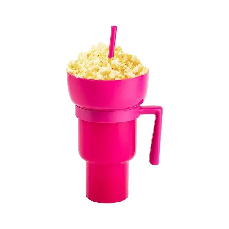 900-1000ml Large Capacity Beverage Popcorn Integrated Multifunctional Straw Cup Bowl Creative Snack Drinks Cup