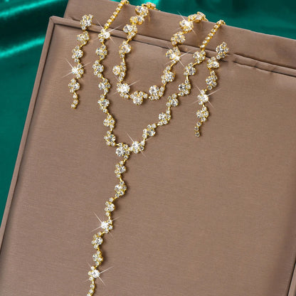 4 pieces of women's European and American fashion jewelry set, rhinestone necklace, bracelet, earrings, bride's wedding dress ac