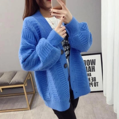 Oversized Knit Sweater Coat Women Autumn Winter Long Sleeve Twisted Sweaters Cardigan Woman Wild Solid Color Cardigans Ladies