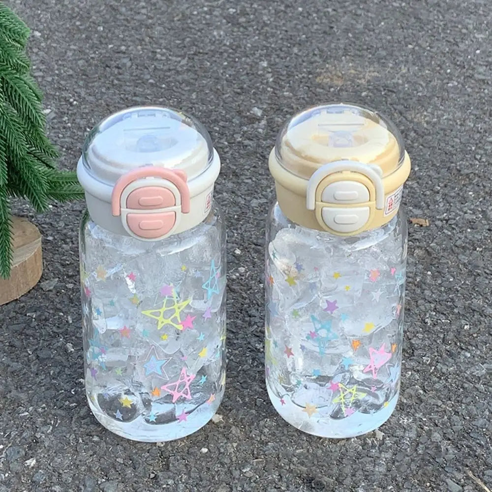 500ml Transparent Plastic Cup Straw Cup Lifting Rope Graffiti Water Bottles Fall Prevention Portable Drinking Water Bottle