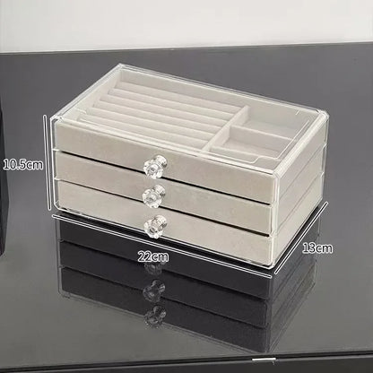 Organizer Box  Acrylic Velvet Jewelry Organizer with 3 Drawers Stackable Display Storage Earrings Necklace Bracelets Box Holder