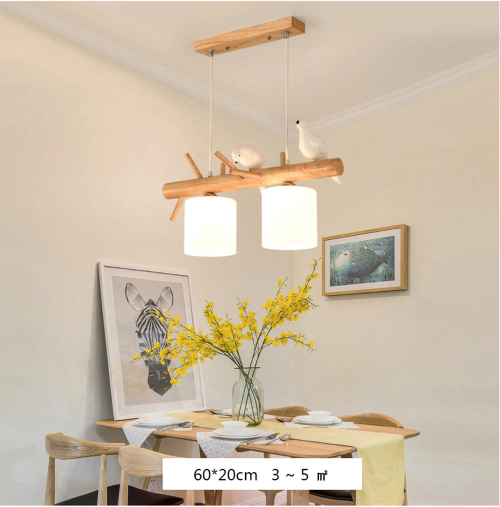 Decorative Nordic Pendant Lights Glass Hanging Lamp Dining Kids Room Restaurant Creative Animal Birds Pendant Lamp Wood Lighting