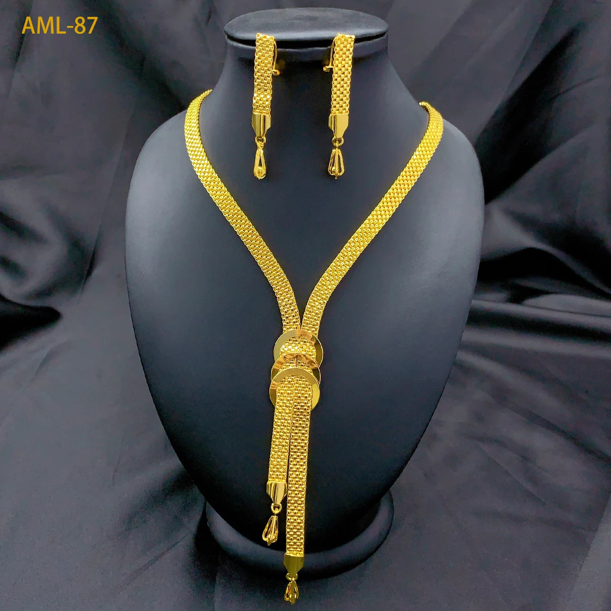 Fashion Women Jewelry Set for Accessories 24k Gold Color Round Necklace and Earrings Set for Engagement Party Dubai Wedding