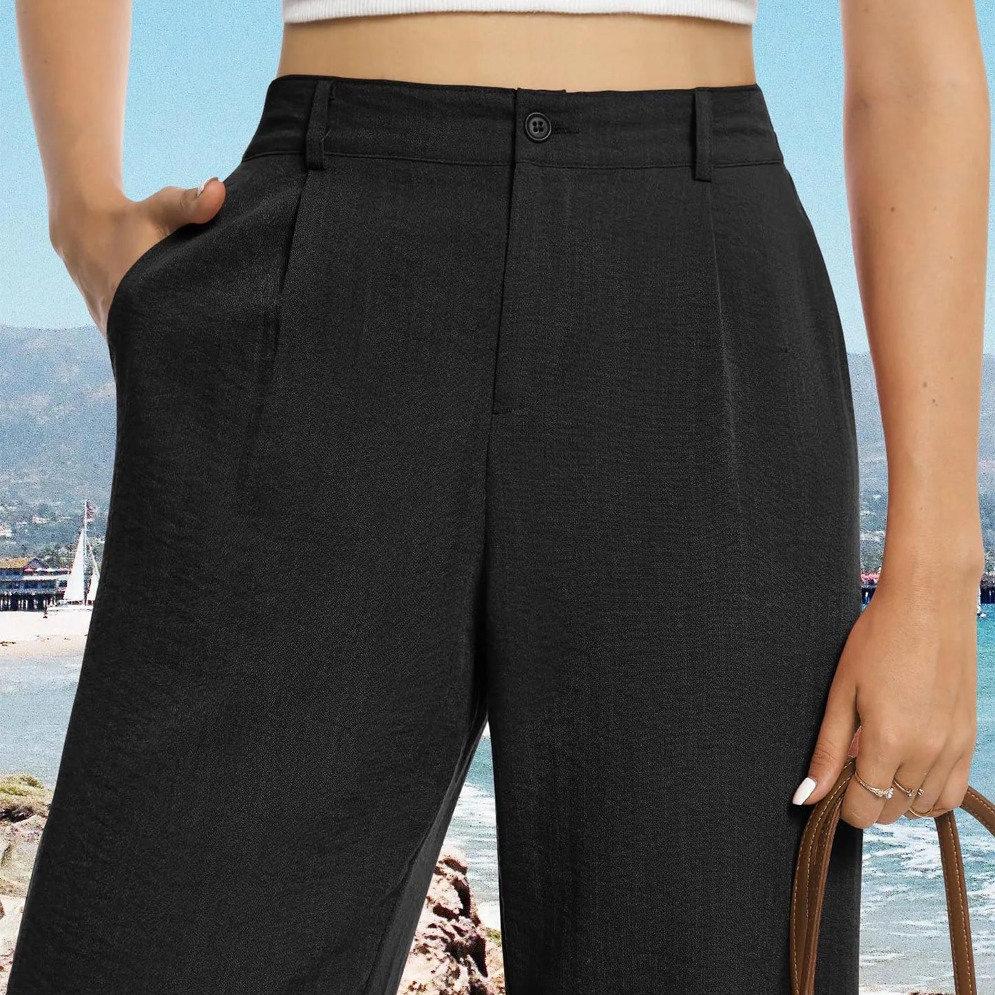 Womens Casual Wide Leg Pants High Waisted Button Down Straight Long Trousers Palazzo Pants Elegant Woman Flared Pants Youthful