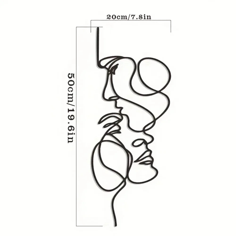 New Metal Wall Art Minimalist - Facial Line Wall Decor, Abstract Black Iron Sculpture for Modern Home Hanging Decor