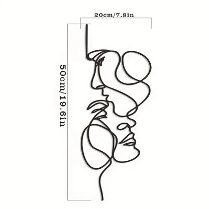 New Metal Wall Art Minimalist - Facial Line Wall Decor, Abstract Black Iron Sculpture for Modern Home Hanging Decor