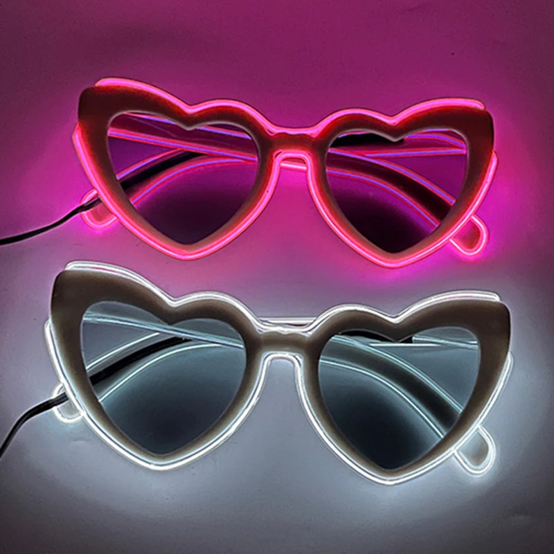 Light Up LED Glasses 5 Colors Heart Shape Glow Glasses Glow in The Dark Party Supplies Neon Party Favors for Kids Adults
