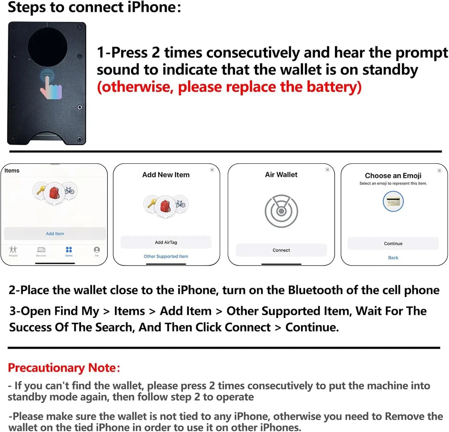 RFID Blocking Credit Card Holder, Slim Wallet For Men, Compatible with Find My iOS Only, Detachable Money Clip