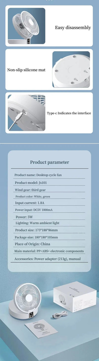 Fan With Remote Control Portable Wall-Hanging Rechargeable Usb Electric Folding Fan Nightlight Air Cooler Household