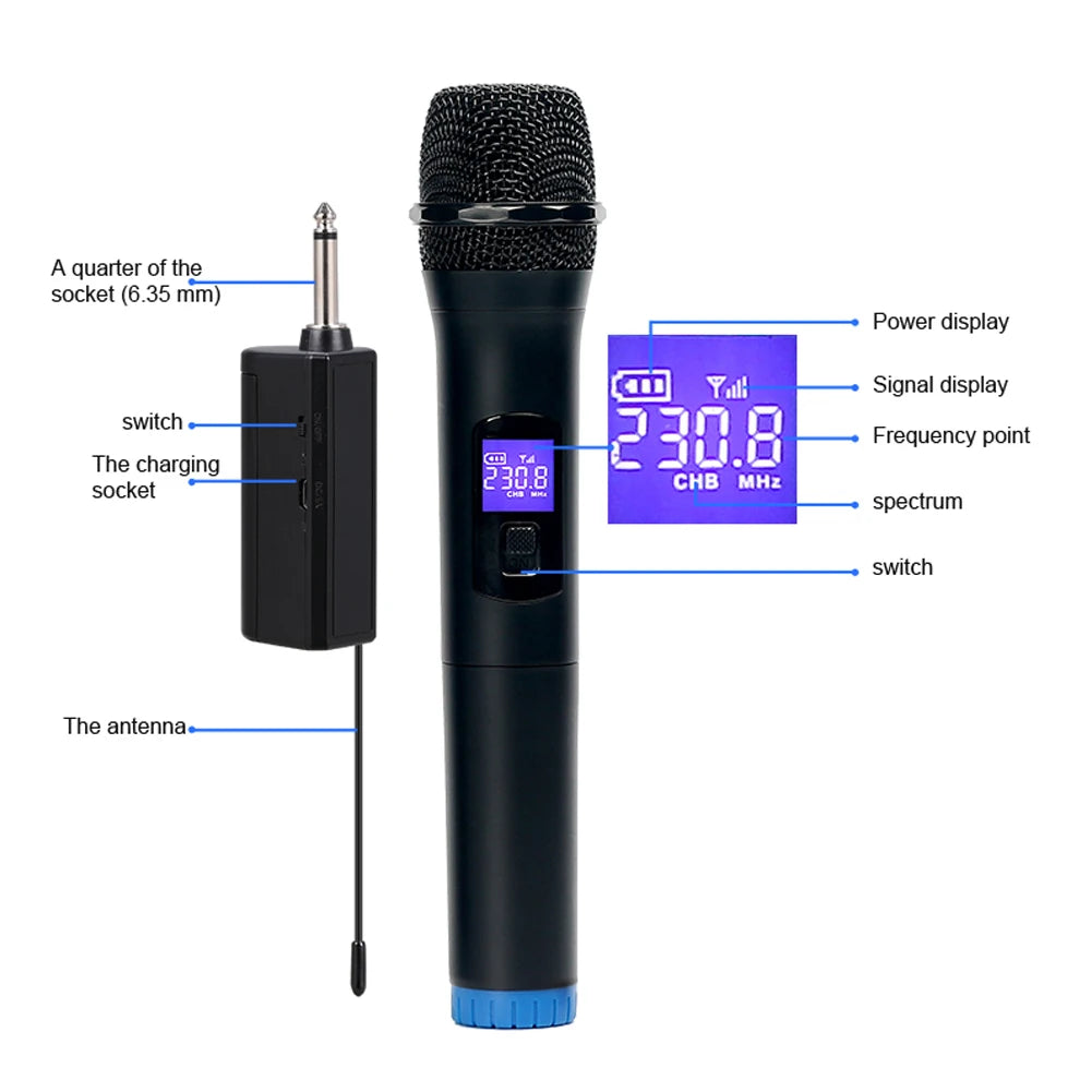 Multifunctional Dual Channel Wireless Microphone Cordless Handheld Mic LCD Display Professional Microphone Set