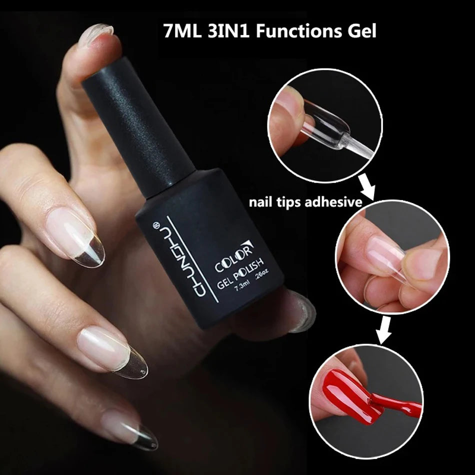3 IN1 Nail Glue Gel Fast Extension Acrylic False Tips Sticking Decoration Press on Nails Art Tools Functional Gel French DIY 7ml