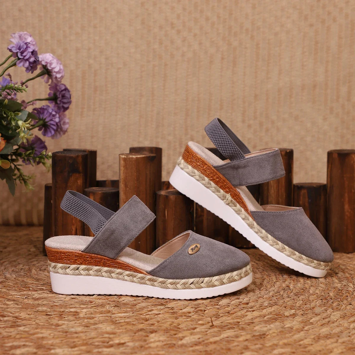 Summer Women Linen Plain 6cm Wedge Sandals Handmade Ladies Casual Comfortable womens shoes