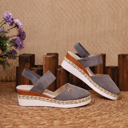Summer Women Linen Plain 6cm Wedge Sandals Handmade Ladies Casual Comfortable womens shoes