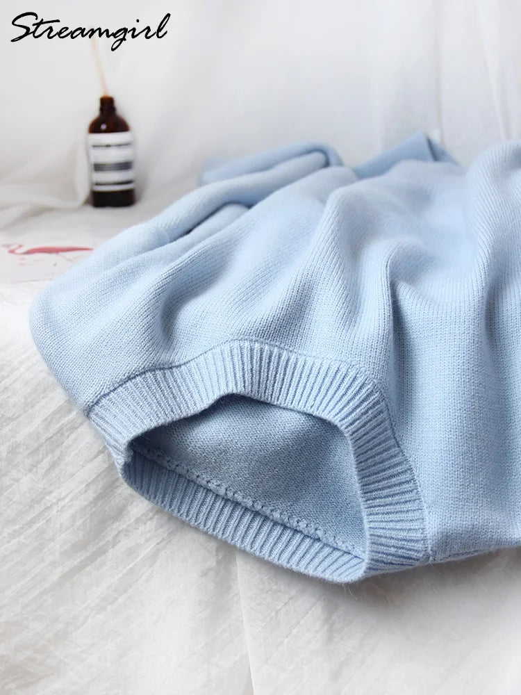 Light Blue Oversized Sweaters For Women 2024 Trend White Loose Sweater Casual Autumn Winter Warm Thick Knit Sweater Women Jumper