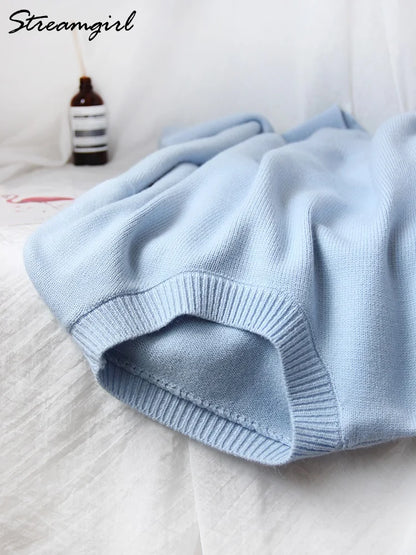 Light Blue Oversized Sweaters For Women 2024 Trend White Loose Sweater Casual Autumn Winter Warm Thick Knit Sweater Women Jumper