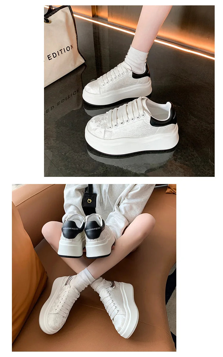Sneakers for Women 2024 New Fashion Platform Shoe Spring Autumn Casual Flats Female Thick Sole Breathable White Vulcanized Shoes