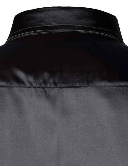 Black Mens Silk Dress Shirts 3Pcs(Shirt +Tie+Bowtie) Smooth Satin Shirt Men Slim Fit Party Prom Casual Shirts Men Social Camisa