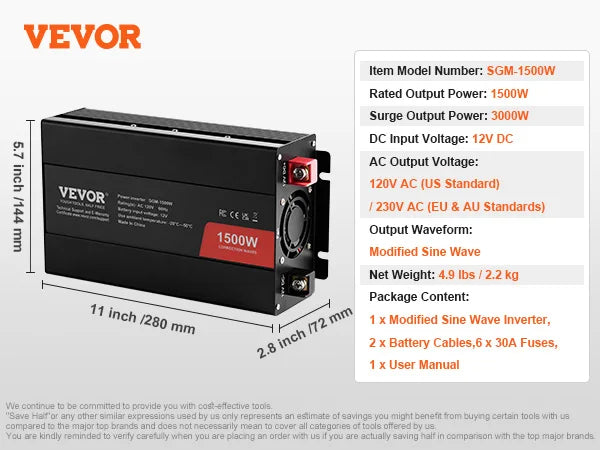 SucceBuy Modified Sine Wave Inverter 1500W / 3000W / 5000W Power Inverter for Home Devices Home Appliances Household Equipment