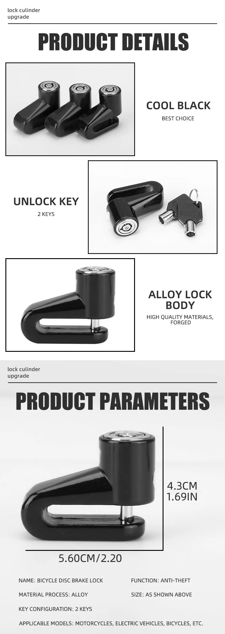 Motorcycle Bike Lock Security Anti Theft Bicycle Motorbike Motor Disc Brake Lock Theft Protection for Scooter Safety Motor Lock