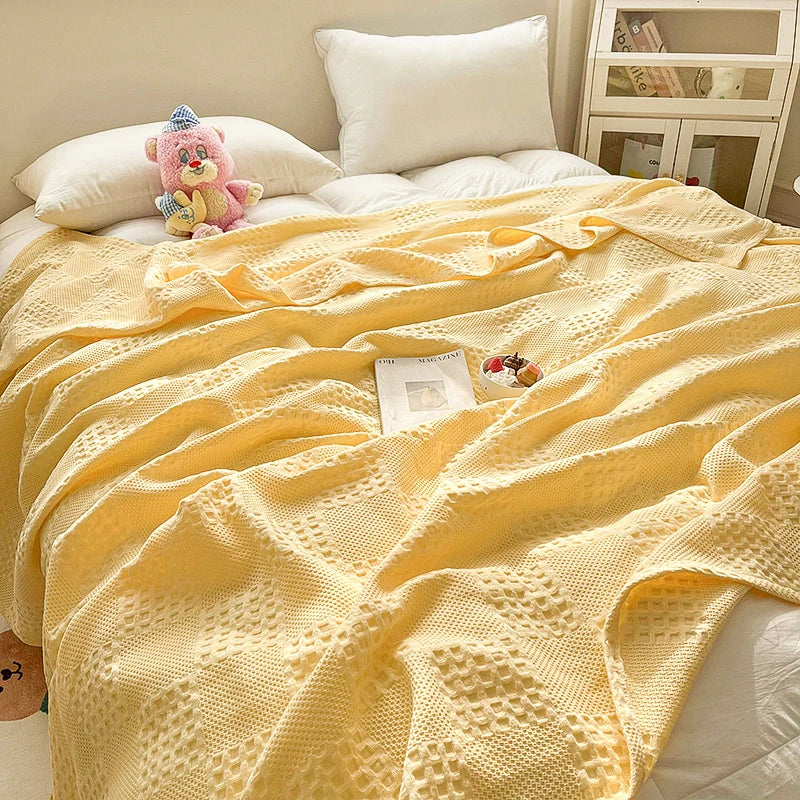 Battilo Cotton Throw Blanket Soft Breathable Waffle Blanket for Twin Queen King Bed Decorative Plaid Sofa Blankets Summer Throws
