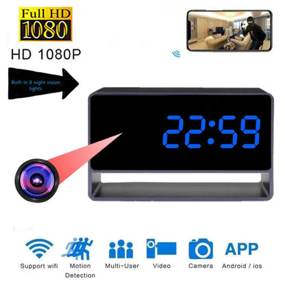 Full HD Digital Clocks Cameras Night Vision App Wifi Remote Monitoring Motion Detection Auto Loop Recording Mini Home Camcorder
