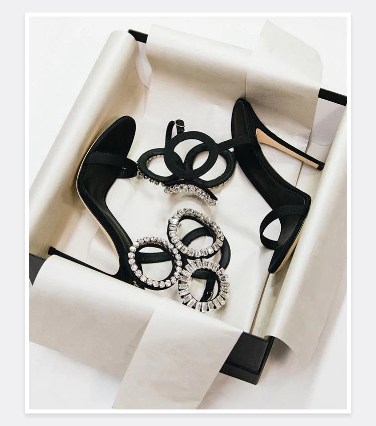 Circle Heels 2024 New Dress Wedding Shoes with Rhinestone Open Heel Roman Sandals