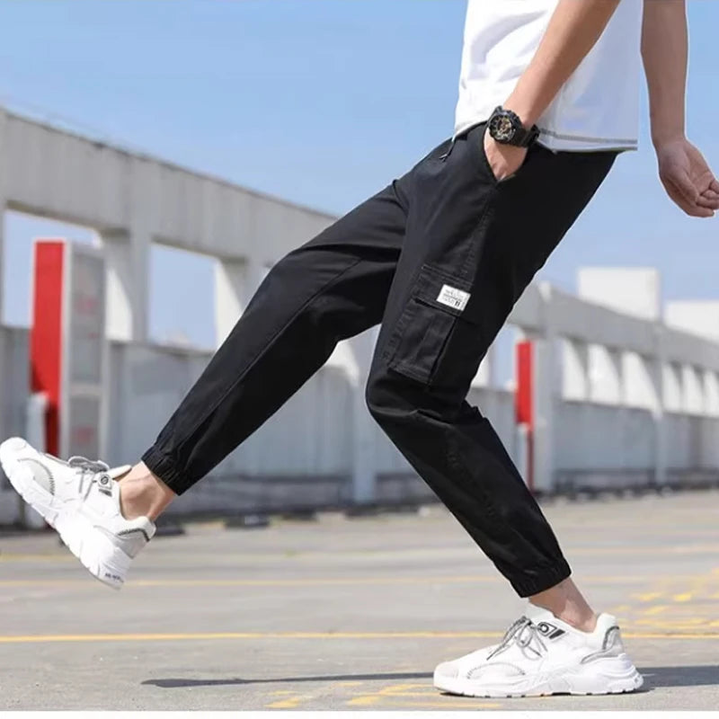 Classic Design Multi Pocket Cargo Pants, Men's Casual Loose Fit Drawstring Cargo Pants/Joggers For Spring Summer Outdoor