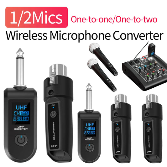 Wireless Microphone Transmitter Receiver System UHF XLR Adapter System for Dynamic Microphone Guitar Audio Mixer PA System