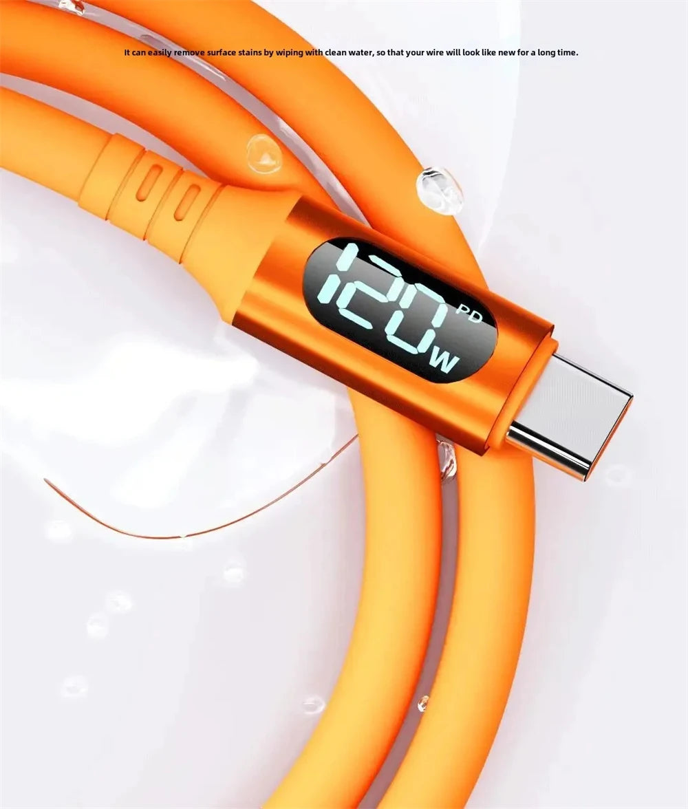 NNBILI 120W 6A Fast Charge USB Type C Quick Charge Cable For Huawei P70 Samsung OnePlus Realme Phone LED Digital Display Cables