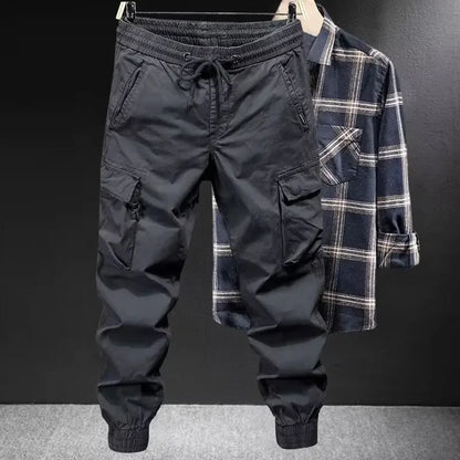 Trendy Brand Casual Cargo Pants Men's Loose Fit Solid Color Cargo Pants American Style Casual For Spring Autumn