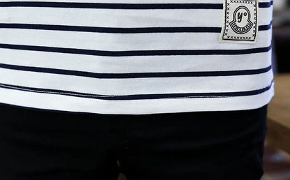 T Shirts for Men Stripe Tops Red Cotton Male Clothes Round Neck Harajuku Fashion Sale High Brand Regular Fit It Full Sleeve Tee