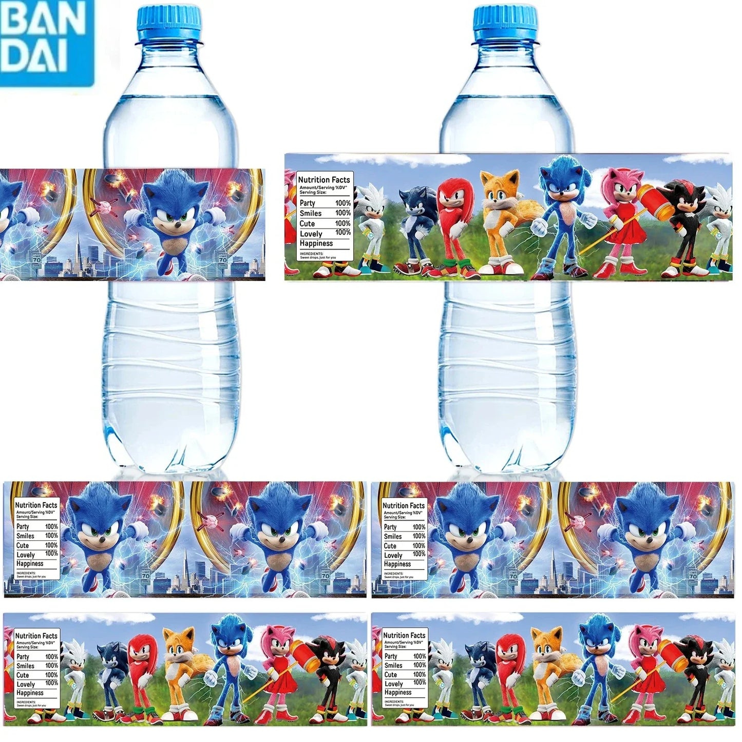 Bandai Sonic the Hedgehog Sticker Party Supplies Birthday Party Bottle Sticker Party Juice Cup Sticker Baby Party Decorations
