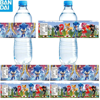 Bandai Sonic the Hedgehog Sticker Party Supplies Birthday Party Bottle Sticker Party Juice Cup Sticker Baby Party Decorations