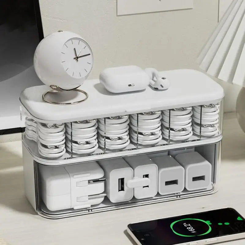 Cable Box Organizer Clear Cord Storage Organizer Cable Management Box With Compartments Charger Wires Case For Drawer Desk