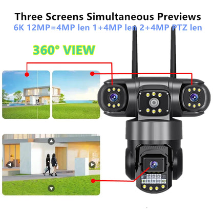 CCTV 3 Lens Video Surveillance Camera Wifi Network Camera 4G SIM Card Wireless 360 Monitor Outdoor Waterproof Security Cameras