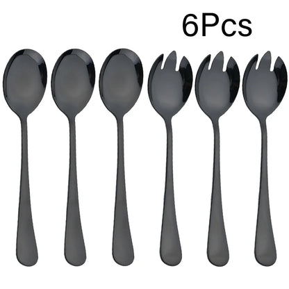 6 Pieces Salad Cutlery Set Stainless Steel Salad Spoon Fork Gold Salad Server European Style Kitchen Tool Accessories