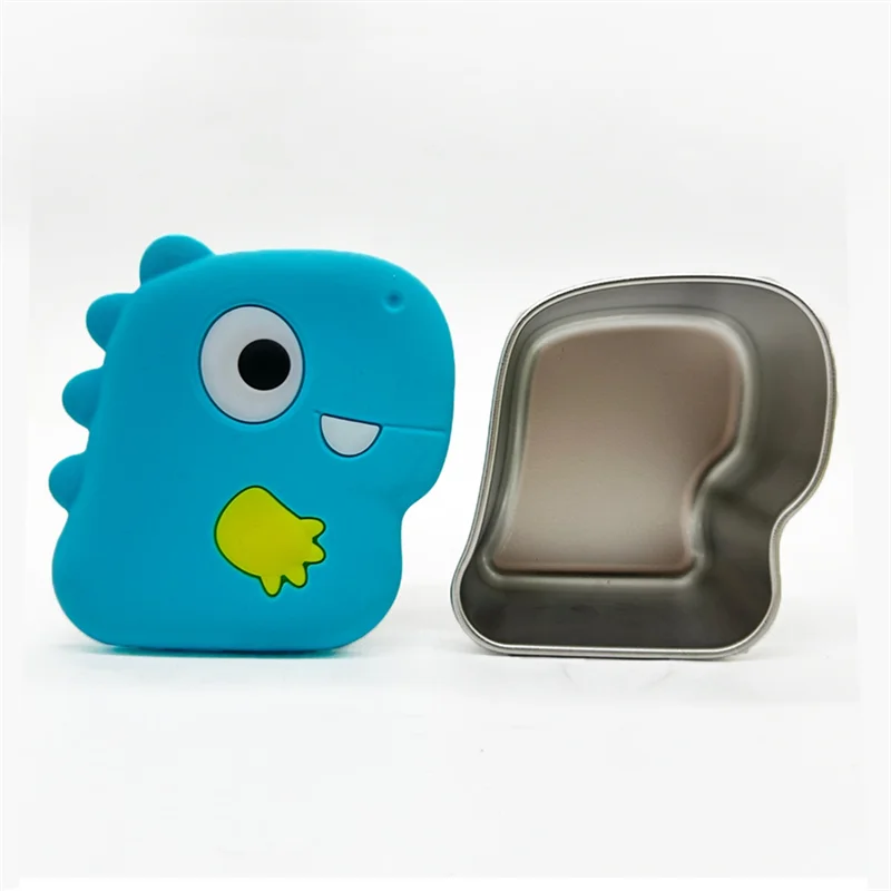 SOFT-304 Stainless Steel Snack Cup With Dinosaur Design And Silicone Lid For Secure Food Keeping
