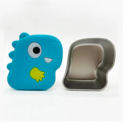 SOFT-304 Stainless Steel Snack Cup With Dinosaur Design And Silicone Lid For Secure Food Keeping